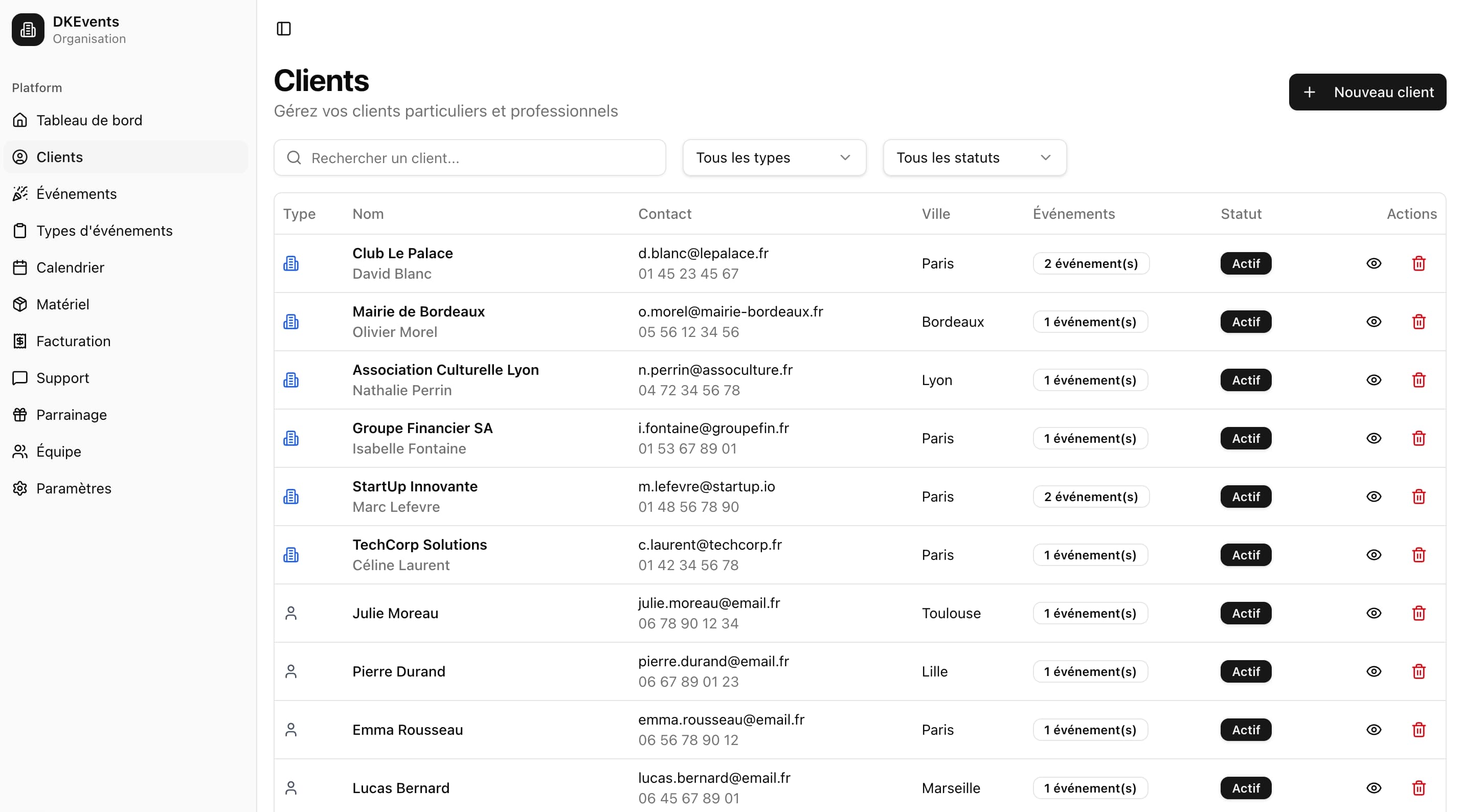 DKEvents CRM Dashboard